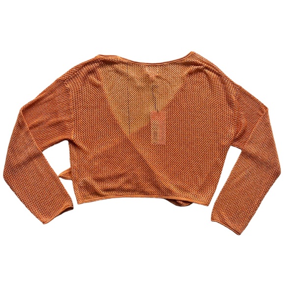 ALANI NOELLE FUTURE COLLecTIVE Women 1X Orange Metallic Crop Open Knit Cardigan - Picture 5 of 16